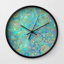 Sapphire & Jade Stained Glass Mandalas Wall Clock | Micklyn, Ombre, Green, Gold, Mixed Media, Emerald, Doodle, Gradient, Painting, Jade 