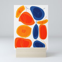 Abstract Flowers Minimal Art Orange Yellow Blue  Mini Art Print