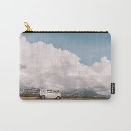 Vintage white van driving through Verdon Gorge in France / retro minimalistic fine art print / clouds rolling over mountains photography Carry-All Pouch | Print, Retro, Digital, France, Clouds, Nature, Photo, Travel, Minimalistic, Color 