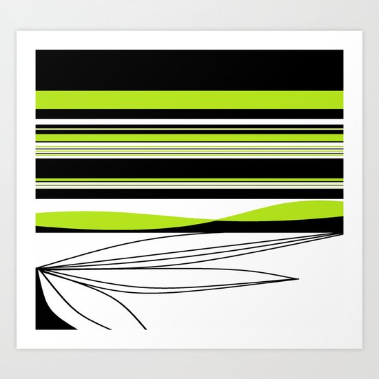 Green White Black Lines Art Print