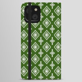 Green and White Native American Tribal Pattern iPhone Wallet Case