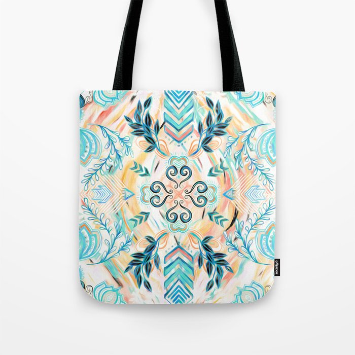 Abstract Painted Boho Pattern in Cyan & Teal Tote Bag