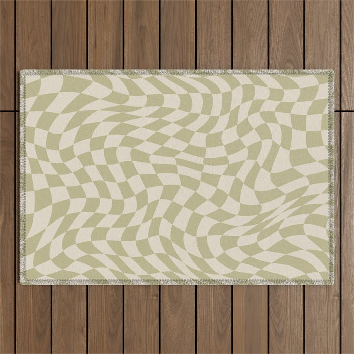 Olive green warp checked Outdoor Rug