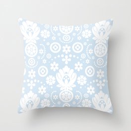Floral Eyelet Lace Pattern Blue Throw Pillow