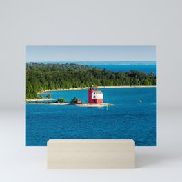 Round Island Light watching over Lake Michigan on Mackinac Island Mini Art Print