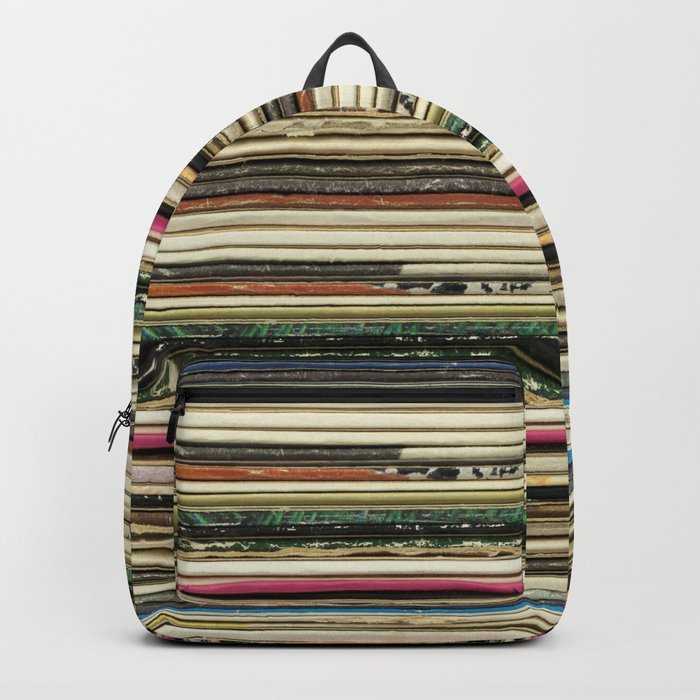 Old record carton covers stacked in pile Backpack