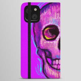 Fantasy colorful art with pink skull symbol in surreal impressionism style iPhone Wallet Case