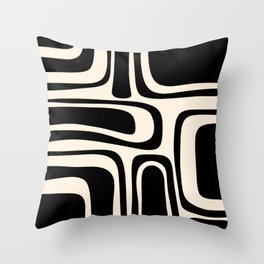 Palm Springs - Midcentury Modern Abstract Pattern in Black and Almond Cream  Throw Pillow