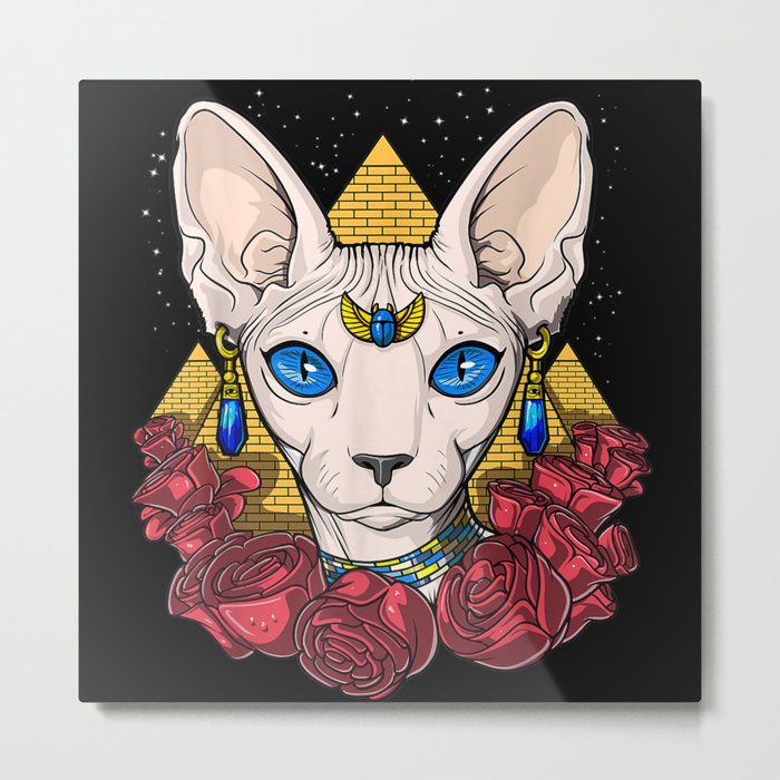 Sphynx Cat Hairless Cat Egyptian Goddess Bastet Pyramids Metal Print