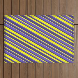 [ Thumbnail: Yellow, Slate Blue, and Dark Slate Blue Colored Lined/Striped Pattern Outdoor Rug ]
