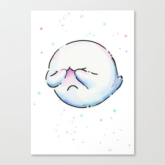 Boo Ghost Mario Watercolor Canvas Print