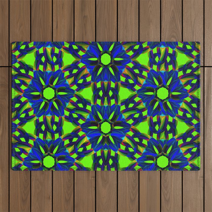 Funky ring design on neon background Outdoor Rug