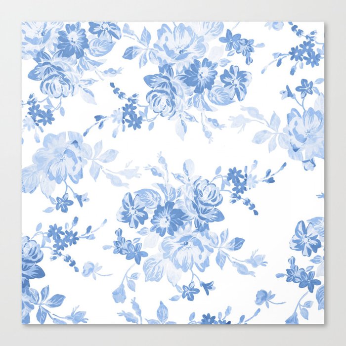 Modern Navy Blue White Watercolor Elegant Floral Canvas Print By