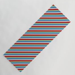 [ Thumbnail: Blue, Mint Cream, Red, and Green Colored Stripes/Lines Pattern Yoga Mat ]