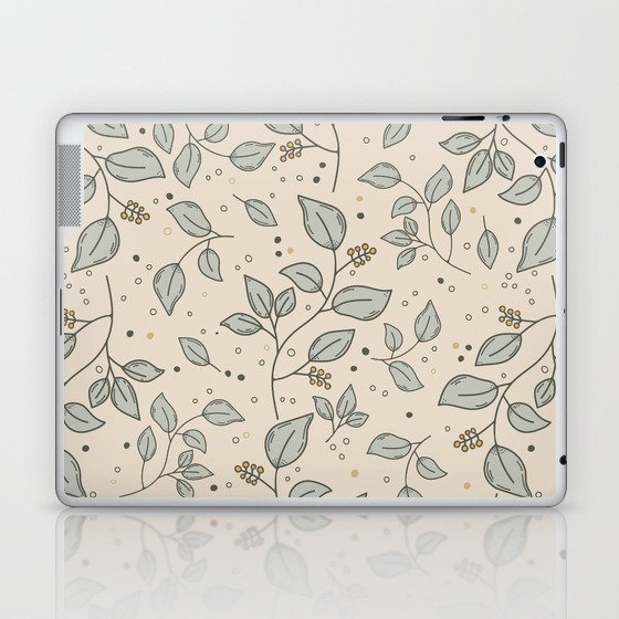Yellow berry branches on tan background Laptop & iPad Skin