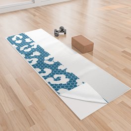 White Leopard Print Lace Horizontal Split on Petrol Blue Yoga Towel