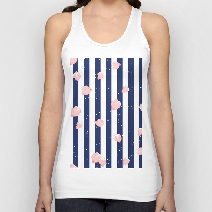 Japanese Cherry Blossom Leaves on Sodalite Blue and White Striped Tank Top