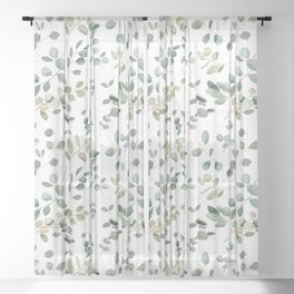 Hand Painted Watercolor Leaves Pattern Sheer Curtain