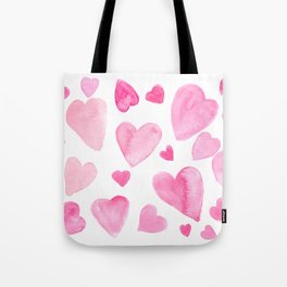Pink Watercolor Hearts Tote Bag
