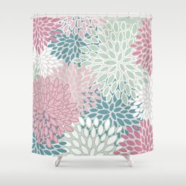 Floral Blooms, Soft Pink, Green and Teal, Design Prints Shower Curtain