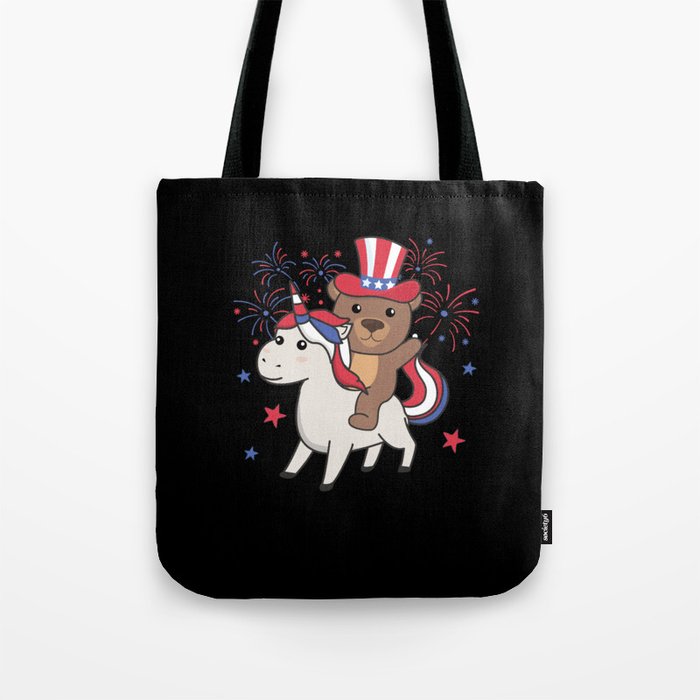 Bear With Unicorn For The Fourth Of July Fireworks Tote Bag