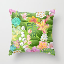 Tropical Floral Plumeria Paradise Throw Pillow