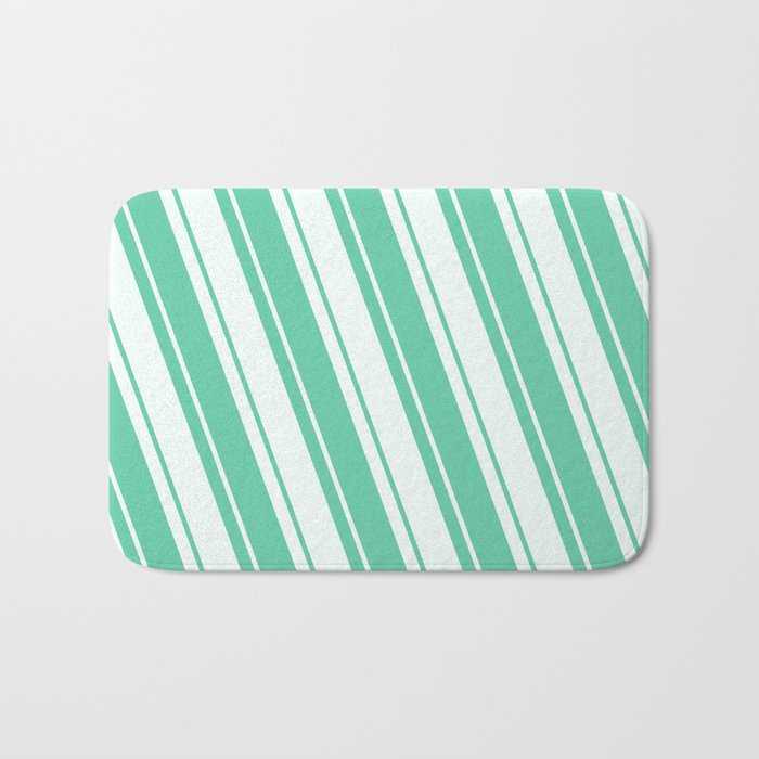 Mint Cream and Aquamarine Colored Lines Pattern Bath Mat