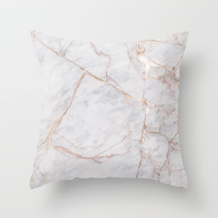 White Italian Marble & Gold Throw Pillow