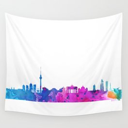 Berlin Skyline Watercolor Blue Orange Pink Purple Green Cityscape Berlin Germany Europe City Skyline Wall Tapestry