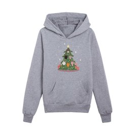 Meowwy Christmas | Cute Cats in a Christmas Tree Holiday Illustration Kids Pullover Hoodies