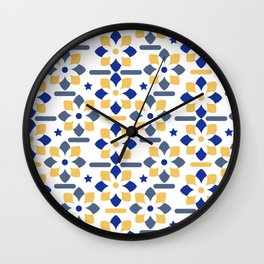Floral pattern with yellow and blue abstract flowers Wall Clock