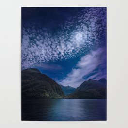 Moonlight at Doubtful Sound in New Zealand Poster