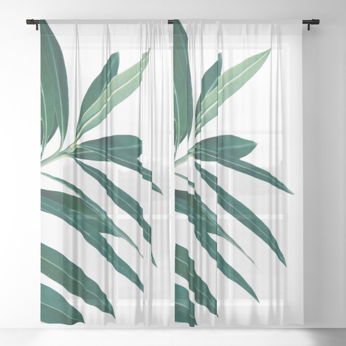 Green and White Botanical Leaves Sheer Curtain