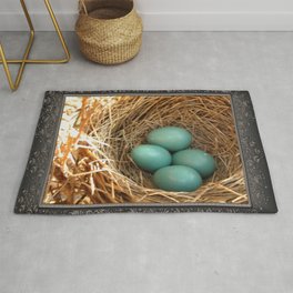 Four American Robin Eggs Rug | Turquoise, Mccombie, Outdoors, Jemfinearts, Nature, Brown, Macros, Blue, Closeups, Eggs 