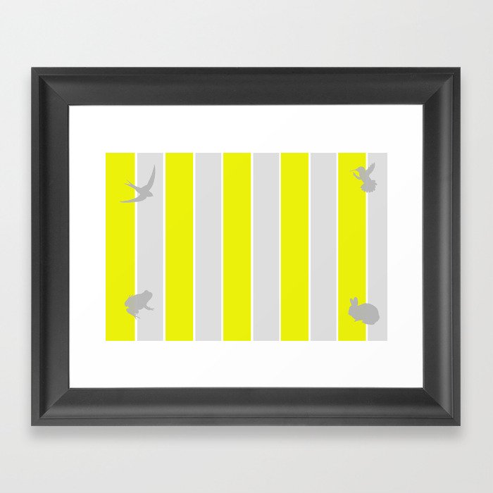 Mustard and Grey Stripes Framed Art Print