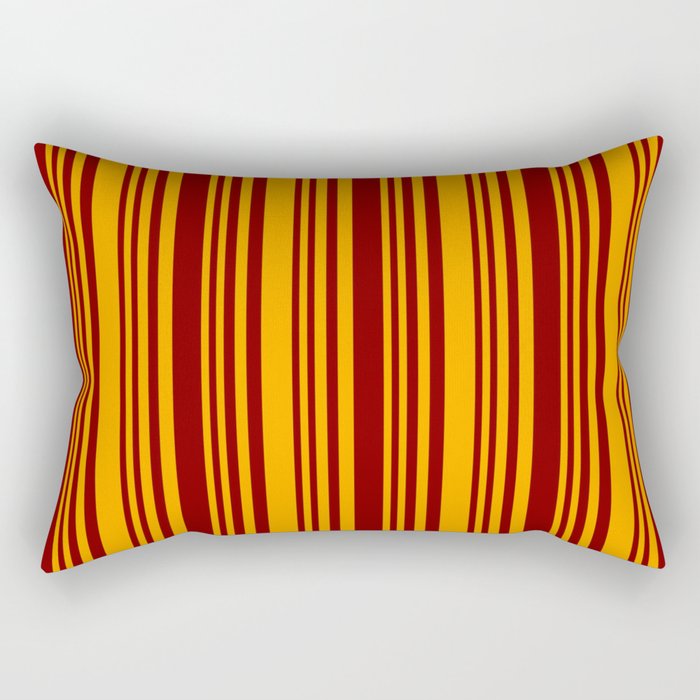 Maroon and Orange Colored Stripes Pattern Rectangular Pillow