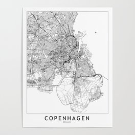 Copenhagen White Map Poster