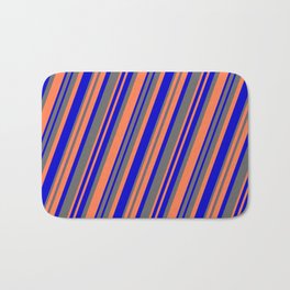 [ Thumbnail: Blue, Dim Gray, and Coral Colored Lines Pattern Bath Mat ]