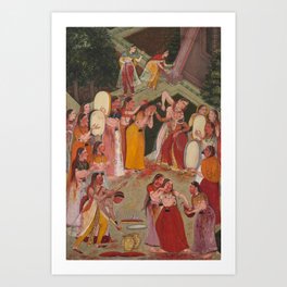 Girls Spraying Each Other at Holi - 17th Century Classical Indian Art Art Print
