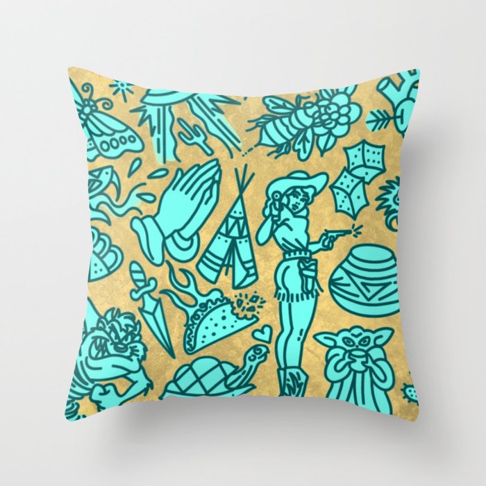 Out west tattoo flash 1 Throw Pillow