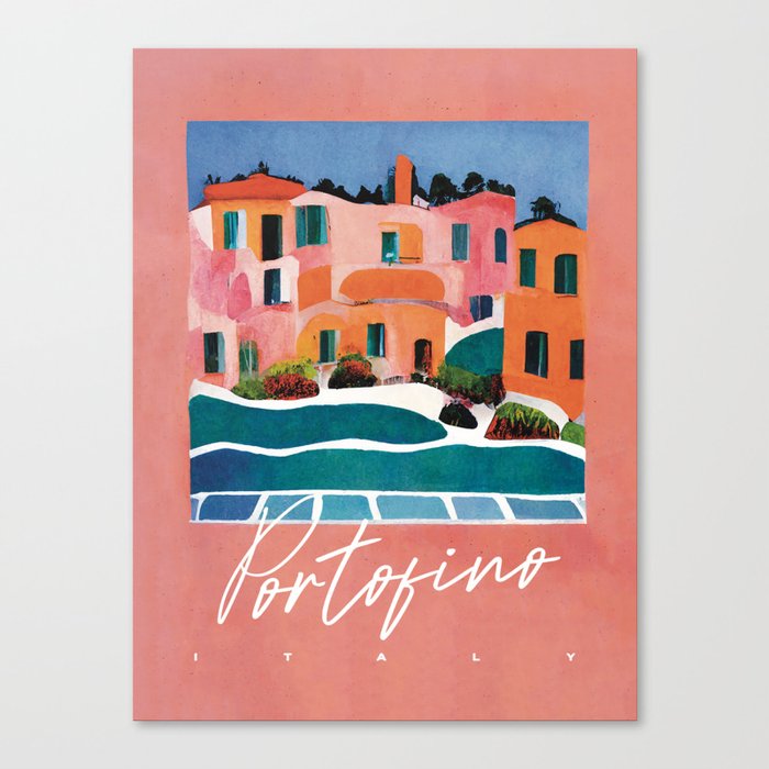 Abstract Portofino Architecture Travel Poster Retro Canvas Print
