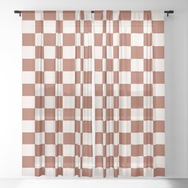 Check Rust Checkered Checkerboard Geometric Earth Tones Terracotta Modern Minimal Chocolate Pattern Sheer Curtain