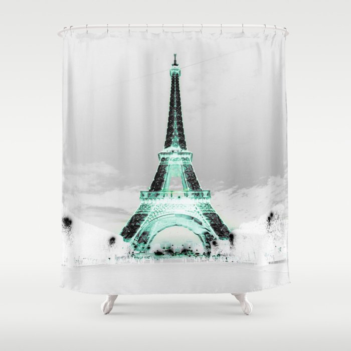Paris Black White Mint Shower, Mint Shower Curtain