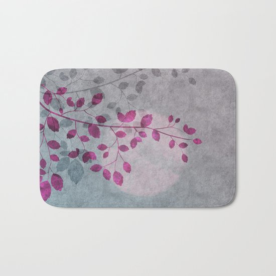 Pink Moon and leaf illustration Bath Mat
