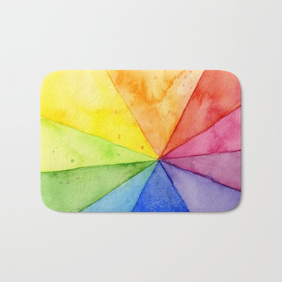 Rainbow Watercolor Geometric Pattern Bath Mat