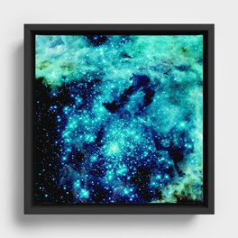 GALAXY. Teal Aqua Stars Framed Canvas
