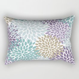 Floral Blooms, Purple, Teal, Gold Rectangular Pillow