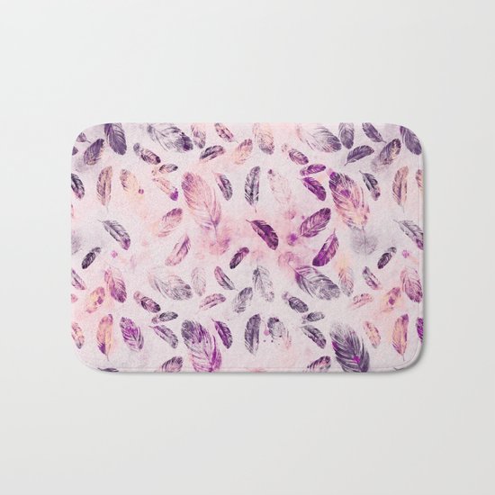 Soft Pastel Watercolor Feathers Bath Mat