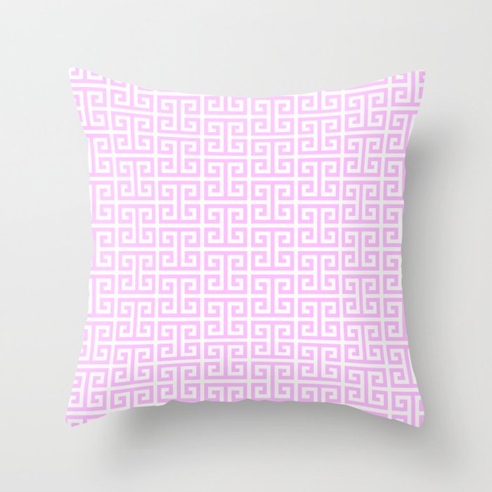 Pink and White Greek Key Pattern Throw Pillow