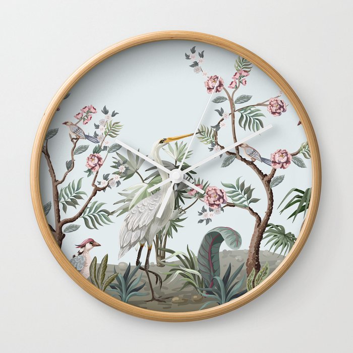 Border in chinoiserie style with storks and peonies. Vintage.  Wall Clock